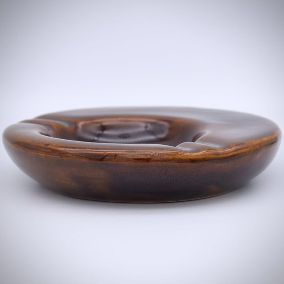 Western Stoneware MCM Round Ashtray Brown Glossy Monmouth IL Vintage Smooth Edge - Picture 4 of 7